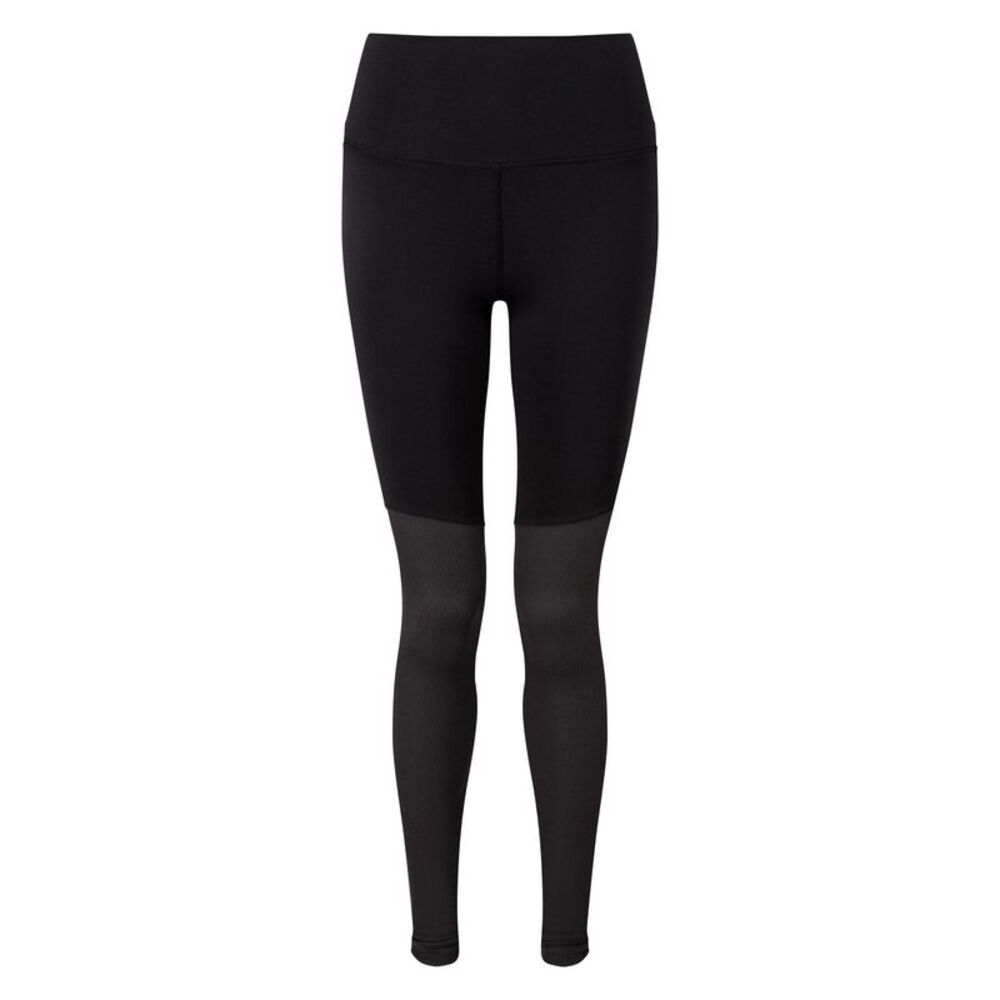 TriDri Womens/Ladies Rib Knit Contrast Bottom Yoga Leggings / Black/Charcoal